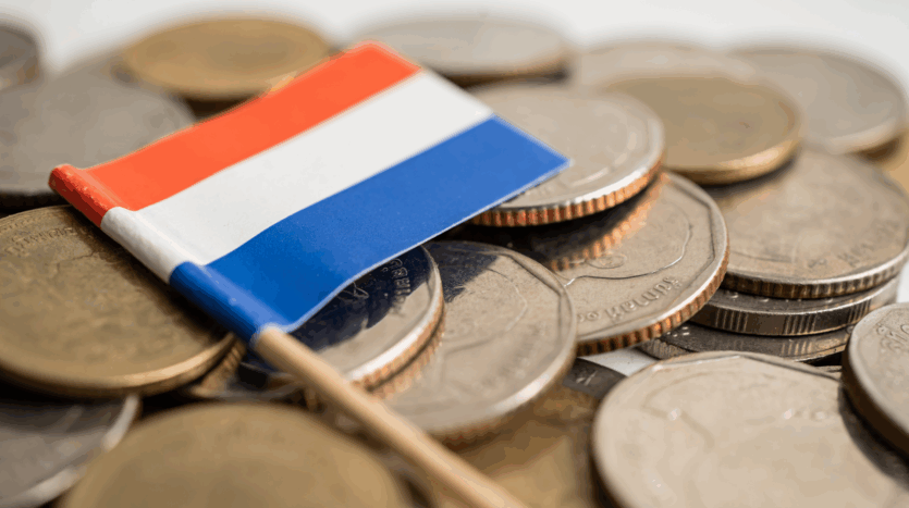 Drapeau luxembourgeois sur un tas de pièces pour illustrer la notion de crédit d'impôt immobilier dans ce pays